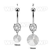 j61lel steel belly ring w dangling round crystal belly piercing