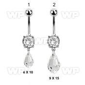 j61lep steel belly ring w dangling tear drop shaped crystal belly piercing