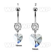 j61les steel belly ring w dangling heart shaped crystal belly piercing