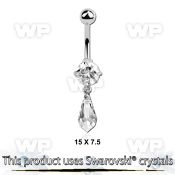 j61lez steel belly ring w dangling long drop shaped swarovski belly piercing