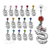 j61lke steel belly ring w 8mm jewel ball dangling dragon cryst belly piercing
