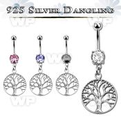 j61q10 steel belly ring w dangling silver 925 tree of life symbo belly piercing