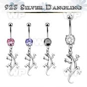 j61q19 steel belly ring w dangling silver 925 lizard belly piercing
