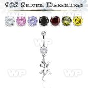 j61q19 steel belly ring w dangling silver 925 lizard belly piercing