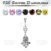 j61q1e0 steel belly ring w dangling silver 925 hamsa belly piercing