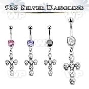 j61q1ee steel belly ring w dangling silver 925 cross formed by belly piercing