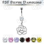 j61q1ep steel belly ring w dangling silver 925 rose belly piercing