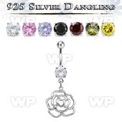 j61q1ep steel belly ring w dangling silver 925 rose belly piercing