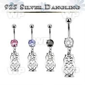 j61q1es steel belly ring w dangling silver 925 owl belly piercing