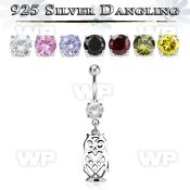 j61q1es steel belly ring w dangling silver 925 owl belly piercing