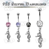 j61q1ez steel belly ring w dangling silver 925 sea horse belly piercing
