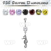 j61q1ez steel belly ring w dangling silver 925 sea horse belly piercing