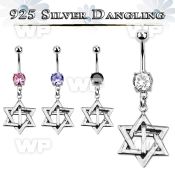 j61q1l steel belly ring w dangling silver 925 david star cross belly piercing