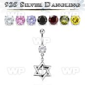 j61q1l steel belly ring w dangling silver 925 david star cross belly piercing
