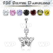 j61q1s steel belly ring w dangling silver 925 butterfly belly piercing