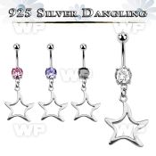 j61q1t steel belly ring w dangling silver 925 star belly piercing