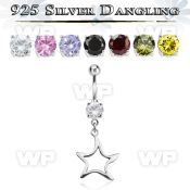j61q1t steel belly ring w dangling silver 925 star belly piercing