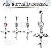 j61q1z steel belly ring w dangling silver 925 star key wings belly piercing