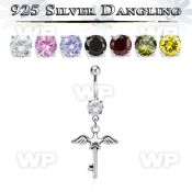 j61q1z steel belly ring w dangling silver 925 star key wings belly piercing