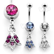 j61rhe steel belly ring w dangling crystal tulip flower design belly piercing