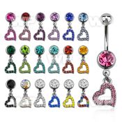 j61s0k steel belly ring w 8mm press fit jewel ball heart shaped belly piercing