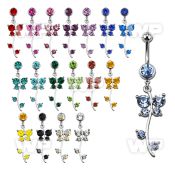 j61ses steel belly ring w 8mm jewel ball dangling crystal flow belly piercing