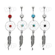 j61sk0 steel belly ring w dangling dream catchersmall color pain belly piercing