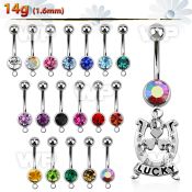 j61slk steel belly ring w dangling horseshoe design lucky banner belly piercing