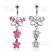 j61slp steel belly ring lower butterfly design dangling two crys belly piercing