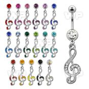 j61sly steel belly ring w 8mm jewel ball dangling musical note belly piercing