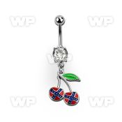 j61sp0f steel belly ring w dangling dangling cherry in colors belly piercing