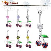 j61sp0f steel belly ring w dangling dangling cherry in colors belly piercing