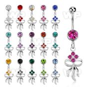 j61spt steel belly ring w dangling flower bow design length belly piercing