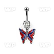 j61spyf steel belly ring w dangling dangling butterfly in color belly piercing
