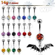 j61sy9 steel belly ring w dangling black bat length 10mm 3 8 belly piercing