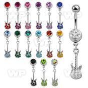 j61szt 316l steel belly ring w a dangling crystal studded guitar belly piercing