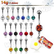 j61y0s steel belly ring w 8mm press fit jewel ball bacon eggs belly piercing