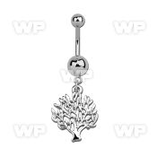 j61y9l steel belly ring w 8mm jewel ball dangling tree of life belly piercing