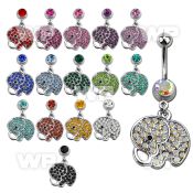 j61y9p steel belly ring w dangling crystal studded baby elephant belly piercing