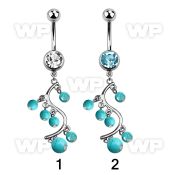 j61y9s steel belly ring w 8mm jewel ball dangling vine faux belly piercing