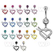 j61ylt steel belly ring w dangling crystal studded heart arro belly piercing