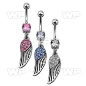 j61ypl steel belly ring w dangling bird wing length 10mm 3 8 belly piercing
