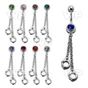 j61ysk3 steel belly ring w 8mm press fit jewel ball two danglin belly piercing