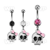 j61ysp steel belly ring 8mm press fit jewel ball skullpink ribb belly piercing