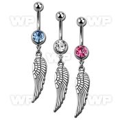j61ysz steel belly ring w dangling plain silver colored bird win belly piercing