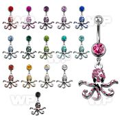 j61yte steel belly ring w dangling crystal studded octopus lengt belly piercing