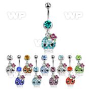 j61ytl steel belly ring w dangling girly skull design crystals belly piercing
