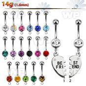 j61yty steel belly ring w best friends dangling length 10mm belly piercing