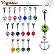 j61yzk steel belly ring w dangling plain anchor design length belly piercing