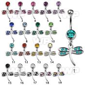 j61z9k steel belly ring w dangling dragonfly design crystal wing belly piercing